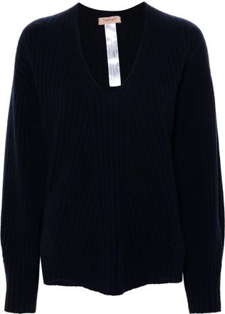 Twin-Set V-neck ribbed-knit jumper - women - Cashmere/Wool - L - Blue