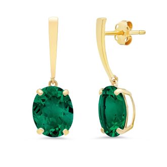 MAX + STONE 14k Yellow Gold Solitaire Oval-Cut Gemstone Drop Earrings (10x8mm)