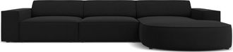 BLOOMINGLOFT 4-Sitzer Design Ecksofa Jodie mit abgerundeter Chaiselongue rechts - Strukturstoff