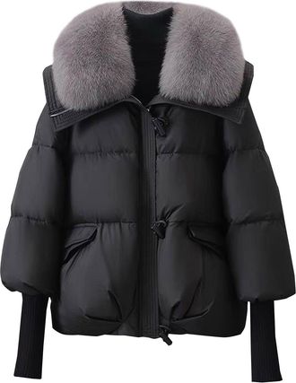 Generic Bed Jackets Plus Size Hoodie Ladies Jackets Size Winter Collar Puffer Down Parka Loose Down Warmer Thicken Snow Jacket Pocket Zipper Faux Outerwear Wi
