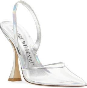 Stuart Weitzman Stuart Xcurve Pointed Toe Slingback Pump in Silver/clear at Nordstrom Rack, Size 9