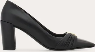 Ferragamo Women Gancini ornament pump with bock heel Black Size 10.5