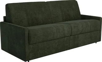 Vente-Unique Divano Letto 2 Posti Express In Tessuto Verde Abete - Rete A Doghe Larghe 120 Cm - Materasso 22 Cm Memory Foam - Calife