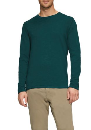 s.Oliver Rundhalspullover S.OLIVER, Herren, Gr. S, blau (schwarz petrol), Obermaterial: 100% Baumwolle, unifarben, regular fit taillenbedeckt, Rundhals, gerade