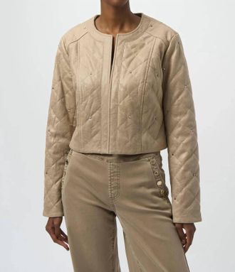 Joseph Ribkoff Fawn Long Sleeves Crew Neck Quilted Jacket In Faux