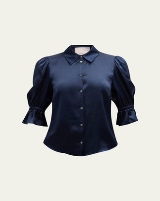 Cinq &agrave; Sept Fiona Silk Satin Short-Sleeve Top