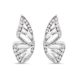 House of Brilliance 925 Sterling Silver 1/6ct TDW Diamond Butterfly Earrings