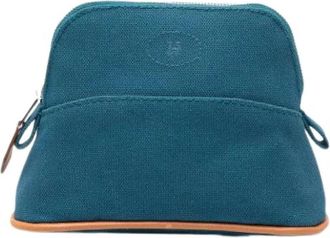 Herm&egrave;s Pre-owned Canvas Pouch - Dames - Vintage Clutch - Blauw - ONE Size - Leer - Vintage