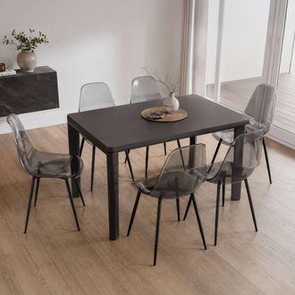Dmora Set Di 6 Sedie Agate, Poltrona In Pet, Sedia Da Pranzo Ergonomica, Seduta Per Riunioni, 53x46h81 Cm, Fum&eacute; - Dmora