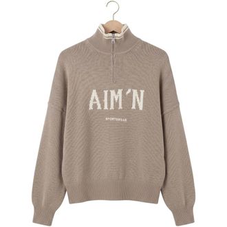 Aim'n College Gebreide Half Zip - Dames - Sweatshirts & Hoodies - Beige - Maat: L