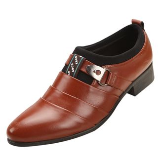 Generic Business Dress Shoes for Men Vintage Without Lacing Slip On Loafers Pointed Toe Breathable Soft Leather Shoe Block Heel Non Slip Fashion Footwear for 