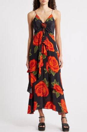 Farm Rio Latin Roses Floral Dress in Latin Roses Black at Nordstrom Rack, Size X-Small