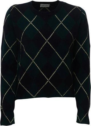 Be You Maglia Girocollo a Rombi - Dames - Ronde hals truien - Veelkleurig - L - Kasjmier - Truien & Vesten