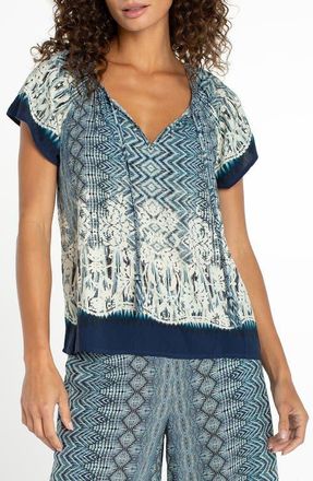 Liverpool L.A. Print Tie Neck Top in Nomad Ikat Print at Nordstrom, Size X-Small