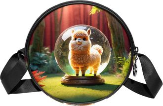 Generic Circle Crossbody Bag for Women, Alpacas Crystal Ball Small Sling Bag Daypack with Zipper Adjustable Shoulder Straps Casual Ladies Girls Round Purse