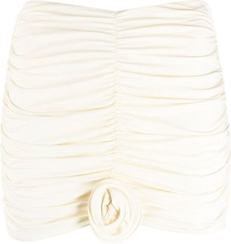 La Reveche Lillibet floral-appliqu&eacute; ruched miniskirt - women - Elastane/Polyamide - M - Neutrals