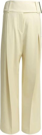 Sportmax Broek met Wijde Pijpen en Hoge Taille - Dames - Wijde Broeken - Wit - S - Katoen - Broeken