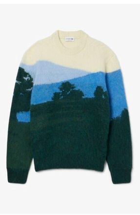Lacoste Landscape Pattern Crewneck Sweater in Green/Vaporous-Overview at Nordstrom, Size 4