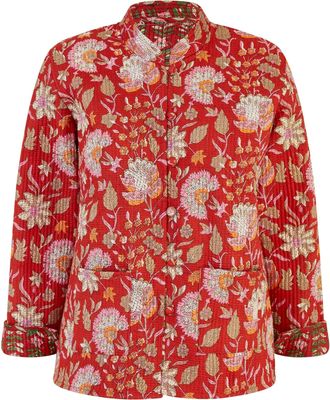 Yumi Red Floral Print Reversible Cotton Quilted Jacket 10 Red