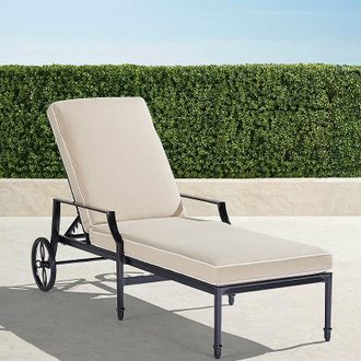 Frontgate Grayson Chaise Lounge Chair with Cushions in Black Aluminum - Standard, Indigo with Canvas piping - Frontgate