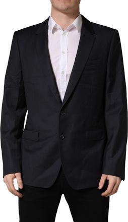 Dolce & Gabbana Black Wool Slim Fit Coat Men Jacket Blazer Virgin Clothing