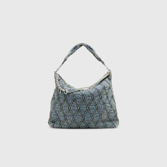 Diesel Charm-D-Large hobo in argyle quilted denim - Shoulder Bags - Woman - Blue