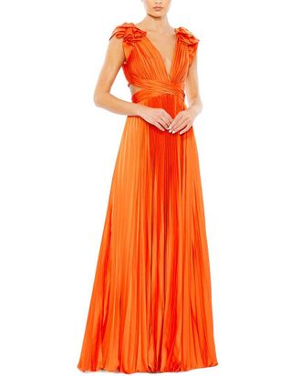 Mac Duggal Pleated Ruffled Cap Sleeve Cutout Lace Up Gown