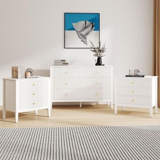 Melody Maison Large 6 Drawer Chest Of Drawers & Pair Of Large Bedside Tables - Hales White Range