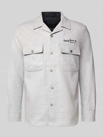 Replay Regular Fit Hemdjacke mit Lanawoll-Anteil in Mittelgrau Melange, Größe XXL