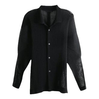 Issey Miyake Overhemden, Heren, Zwart, L, Rustiek Mesh Shirt