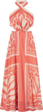 Twin-Set Maxi-jurk met halternek en print - Oranje