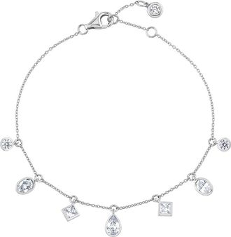 Crislu Multicut Cubic Zirconia Charm Bracelet in Pure Platinum /Clear Stone at Nordstrom, Size 7