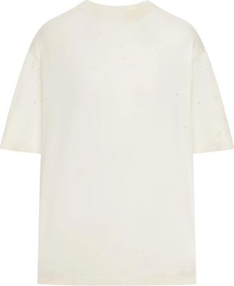 Golden Goose Star/ Unisex Relaxed Fit T-shirt/ Cotton Jersey/ Vintage Treatment/ Degrade Hotfix/ Star Golden Goo