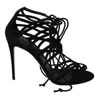 Dolce & Gabbana High Heel Sandals, female, Black, 3 1/2 UK, Elegant Black Suede Gladiator Stilettos