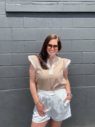 Flying Tomato Alexa Solid Woven Top In Taupe