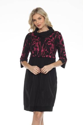 Joseph Ribkoff Womens Abstract Print Cowl Neck Cocoon Dress In Black/pink
