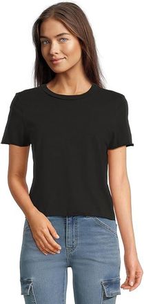 Michael Stars Jackie Raw Edge Crew Neck T-Shirts Womens Clothing Black : XL (US 10-12), Cotton