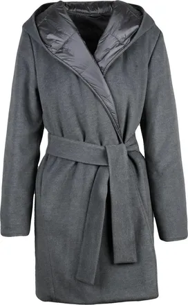 Marella Grey Polyester-Blend Belted Reversible Padded Coat