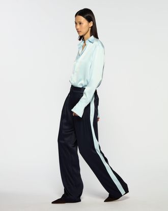 Serena Bute Satin Boyfriend Trouser - Navy Blue