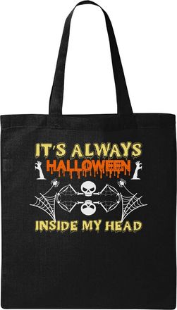Generic Its Always Halloween Inside My Head Skeleton Spider Natural Ecological Cotton Tote Bag Black