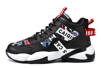 Generic Mens Lightweight High Top Basketball Shoes Breathable Durable Sports Running Boots Walking Shoes(Black,5.5 UK)