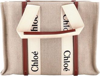 Chlo&eacute; Brown Canvas & Leather Woody Tote Large (Authentic Pre-Loved)