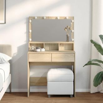 Berkfield Home Dressing Table with LED Sonoma Oak 80x41x134.5 cm in Brown