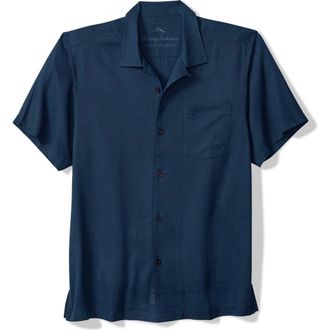 Tommy Bahama Harbor Luxe Silk Camp Shirt in Navy at Nordstrom, Size 3Xlt