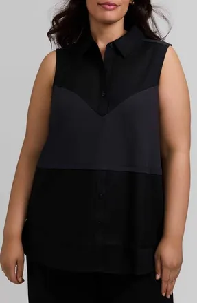 Foxcroft Chelsea Layered Sleeveless Tank in Black at Nordstrom, Size 1X