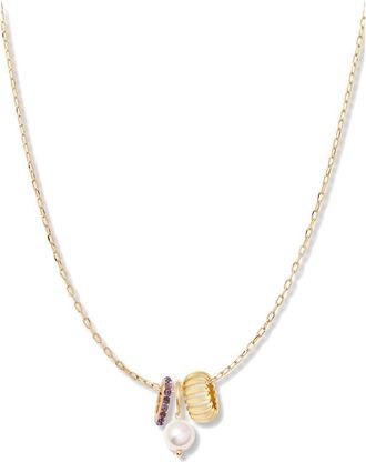 Brook & York Gaby Faux Pearl & Birthstone Multipendant Necklace in Gold/February at Nordstrom