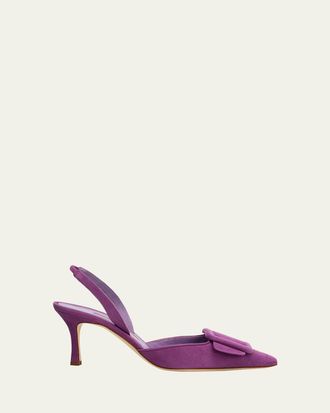 Manolo Blahnik 70mm Maysli Suede Slingback Pumps