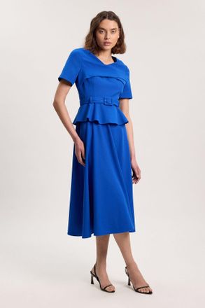 Karen Millen Womens Structured Tailored Belted Midi Dress - Blue viscose - Size 16 UK
