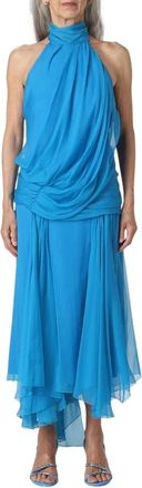 Alberta Ferretti Kleedjes, Dames, Blauw, M, Turquoise Zijden Midi Jurk