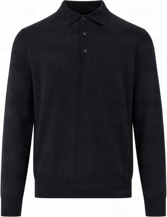 BOSS Navy Knit Virgin Wool Polo Shirt